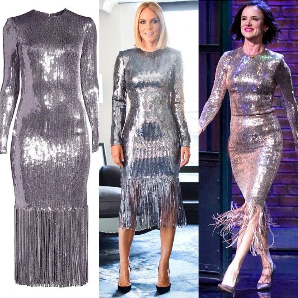 Rebecca Vallance $775 Celebrity Fav Matisse Sequin Fringe Hem Bodycon Dress US4